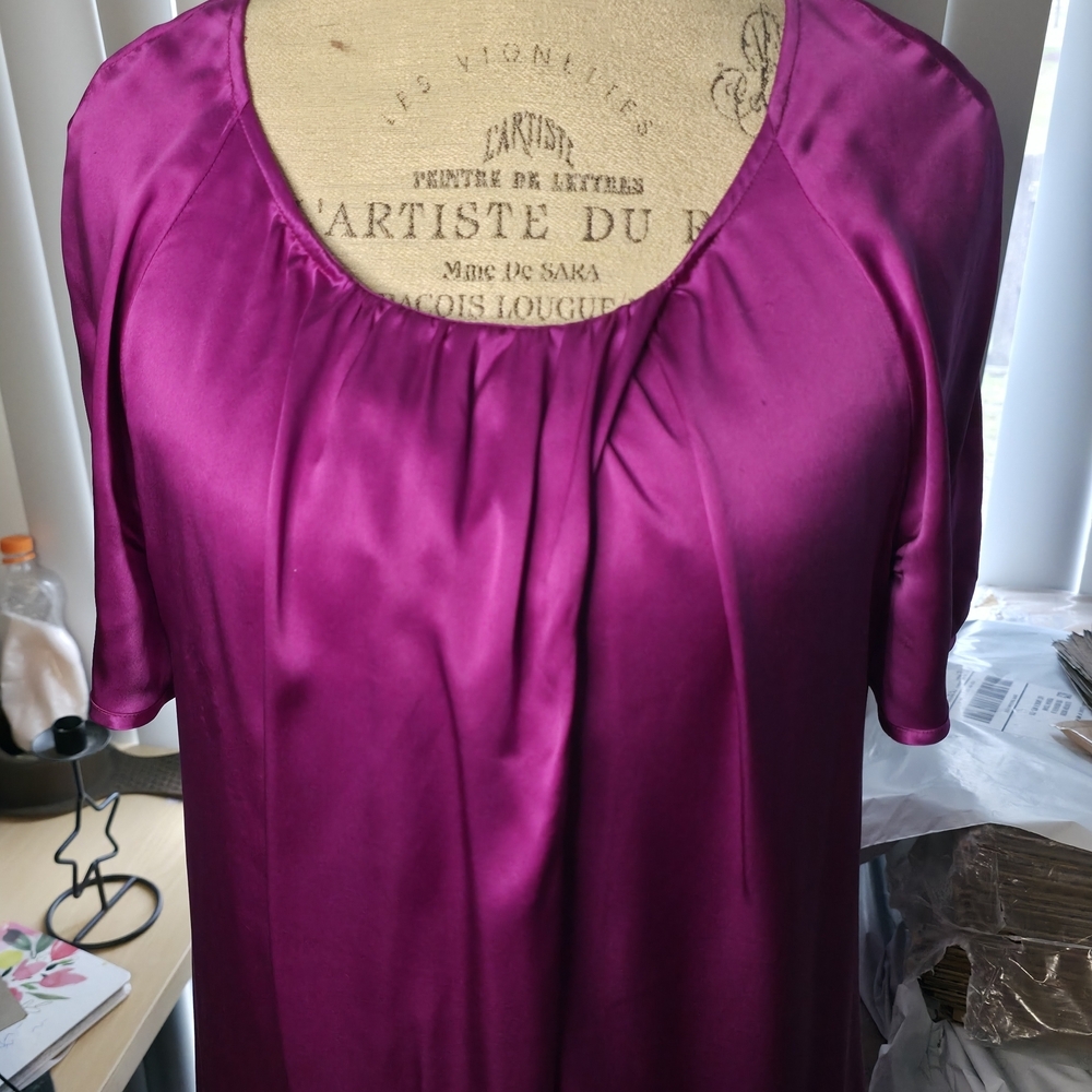 MICHAEL Michael Kors Satin Short-Sleeve Blouse in Fuchsia - Picture 2 of 7